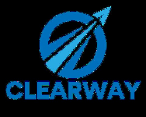 Clearway logo featuring a blue rocket symbol inside a circular orbit design with the word Clearway in bold letters below